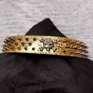 NEW size Large Vegan Leather Spiked Bullet Nail Collar with Skull & Crossbones